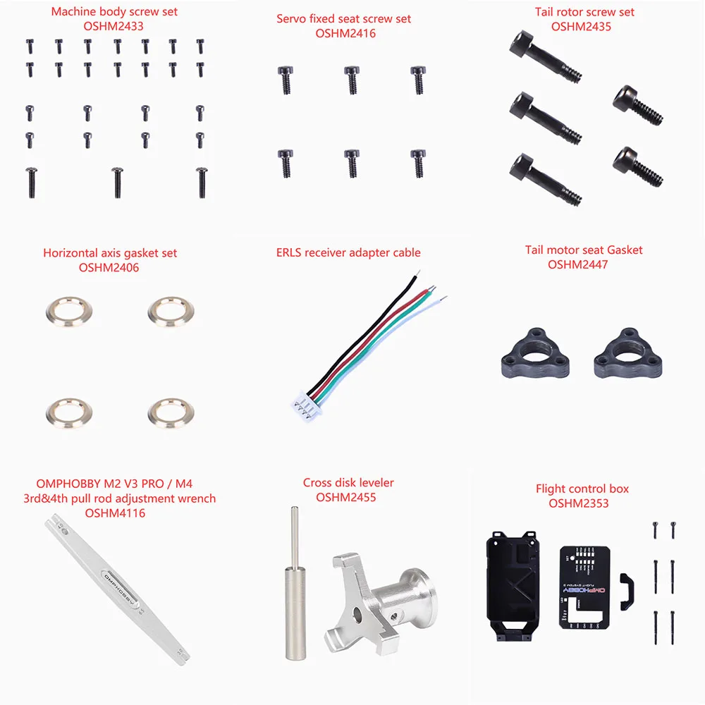 OMPHOBBY M2 V3 PRO / M2V3 Sport RC Helicopter Spare Parts Screw shim Wrench Adapter cable leveller Flight control box