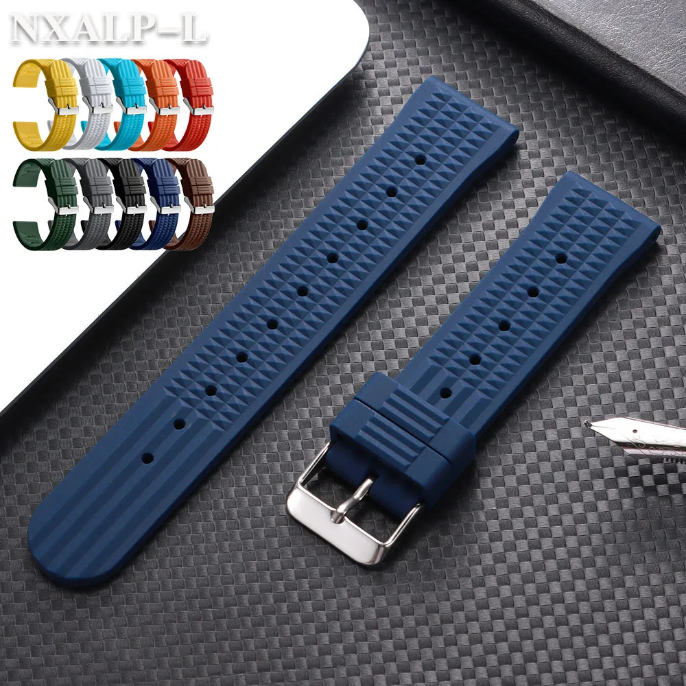 Premium Rubber Waffle Watch Band 20mm 22mm For Seiko Water Ghost Soft Silicone Strap Waterproof Replacement Universal Watchbands