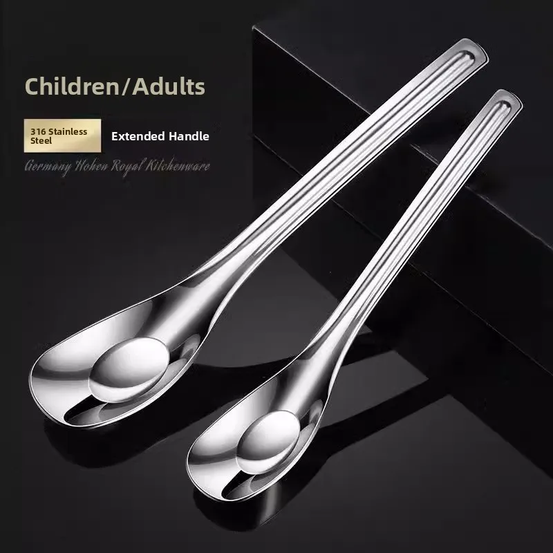 Baby Feeding Deepened 316 Stainless Steel Spoon Long Handle Eating Soup Spoon High Aesthetic Value Easy to Clean Short Sleeve...