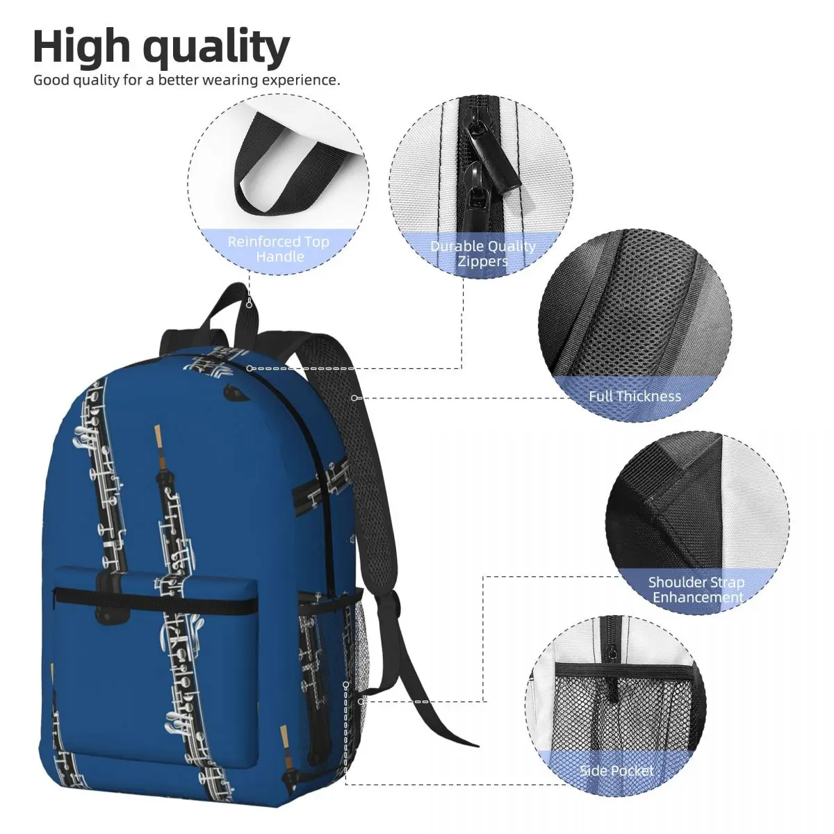 Oboe On Blue Backpack Daypack Large Capacity Children BookBag School Bag Shoulder Bags for Men Women
