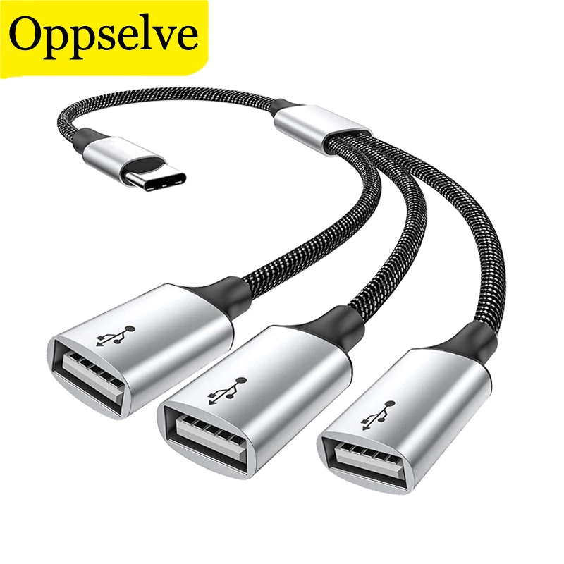 USB Type C to Dual USB OTG Adapter USB 2.0 Type-C Expansion HUB Data Charging Braid Cabo for Samsung Galaxy S23 S22 MacBook iPad