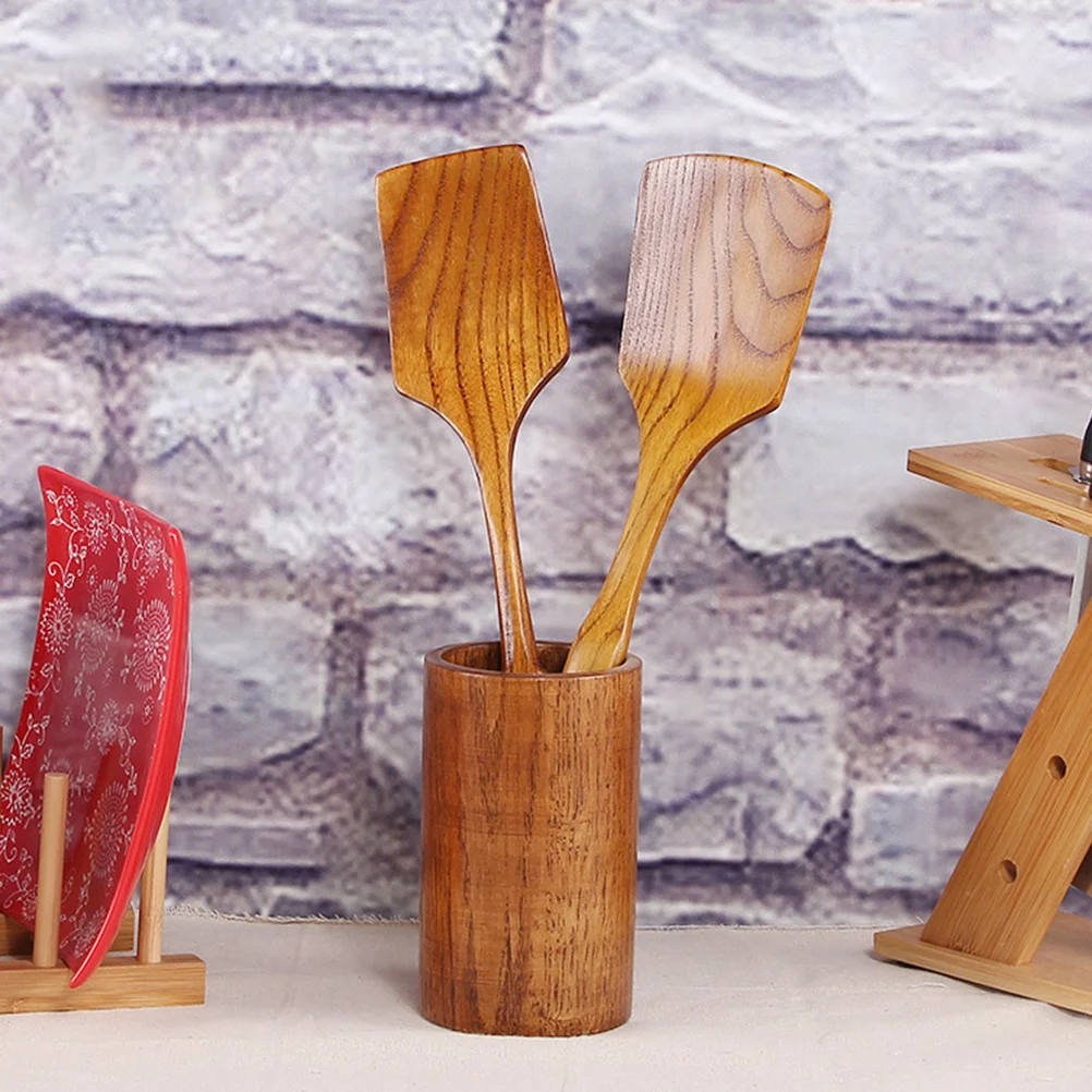 

2 pcs Wooden Cooking Spatula Natural Grain Heat Resistant For Non-Stick Pans Food Shovel Kitchen Gadget Baking Tools