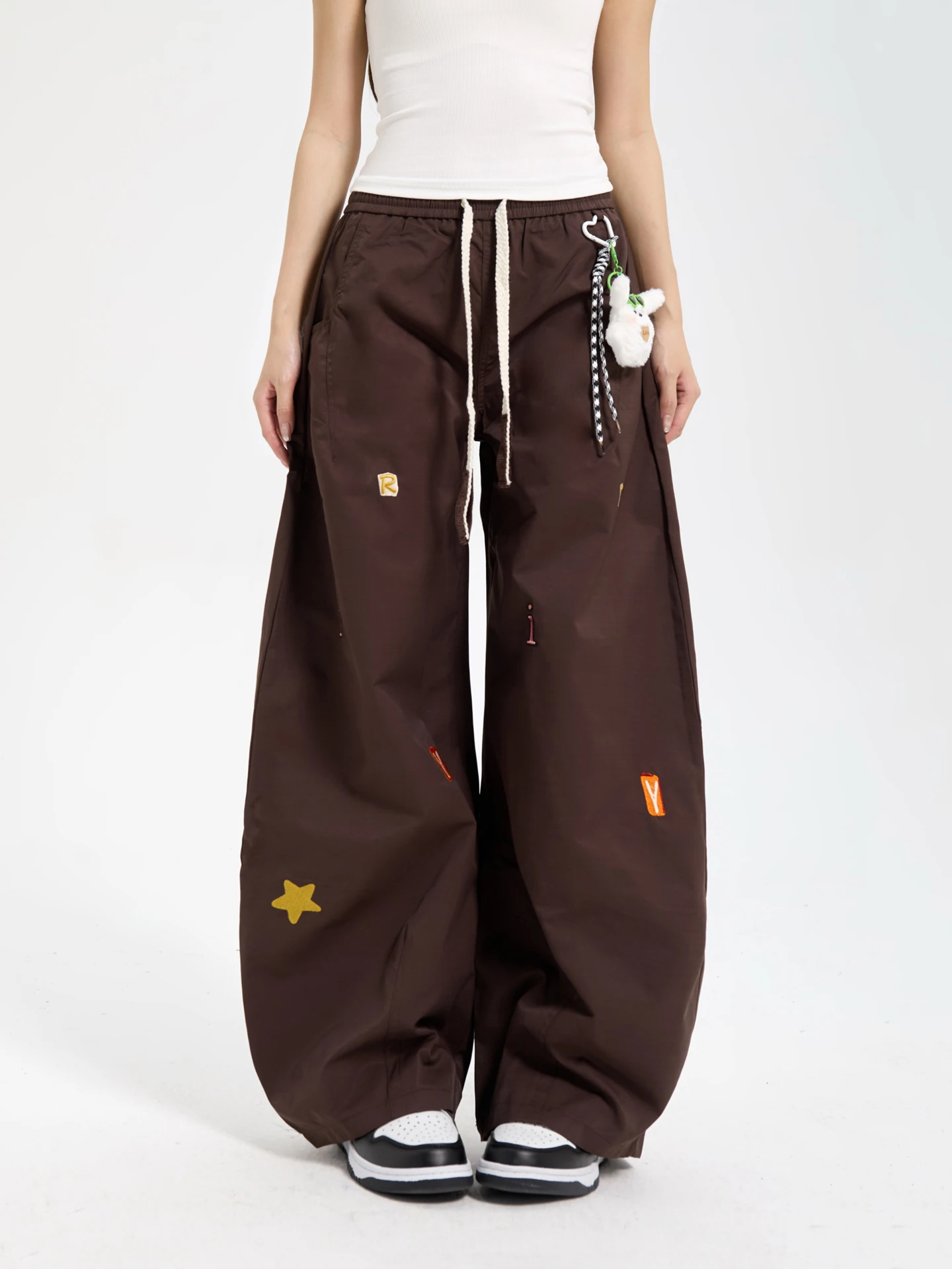 

7KEEWEN Autumn American Retro Loose Casual Pants Cartoon Stitching Straight Leg Color Blo Long Trousers Versatile All-Match