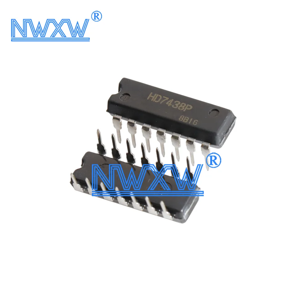 HD7438P inline DIP14 quad 2 input NAND gate IC chip with matching 7438 inline