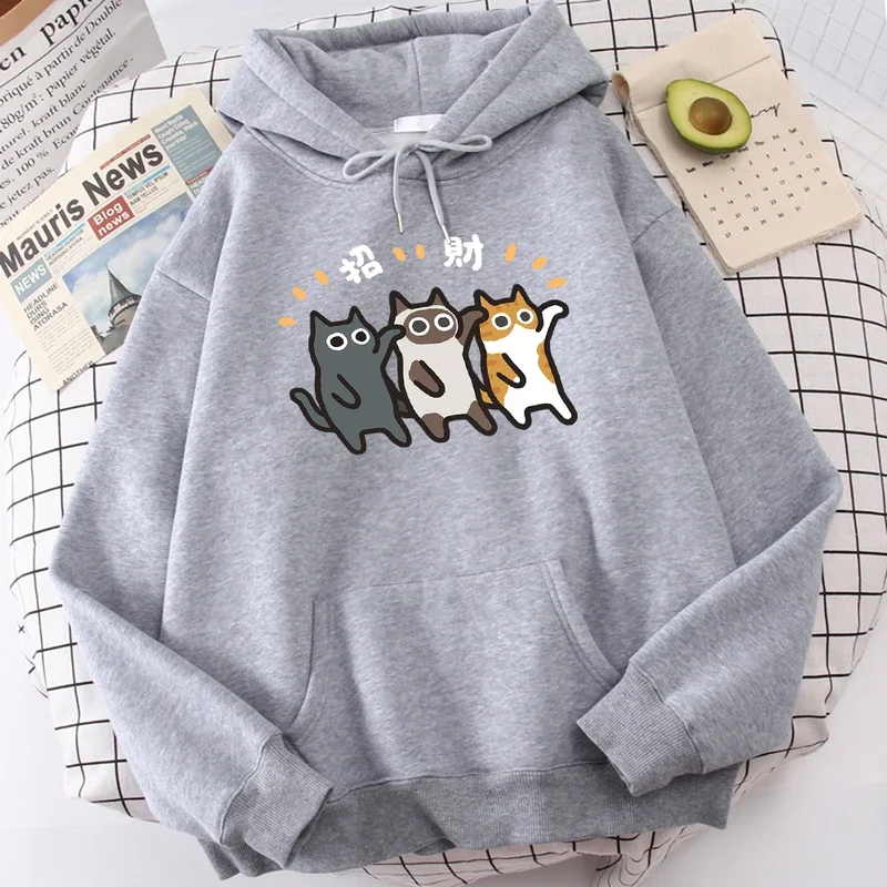 Caicai Cat Is Waving At Money Mans Hoodies Comfort Senior Streetwear Leisure Street Pullover Youth Loose Fittingclothing