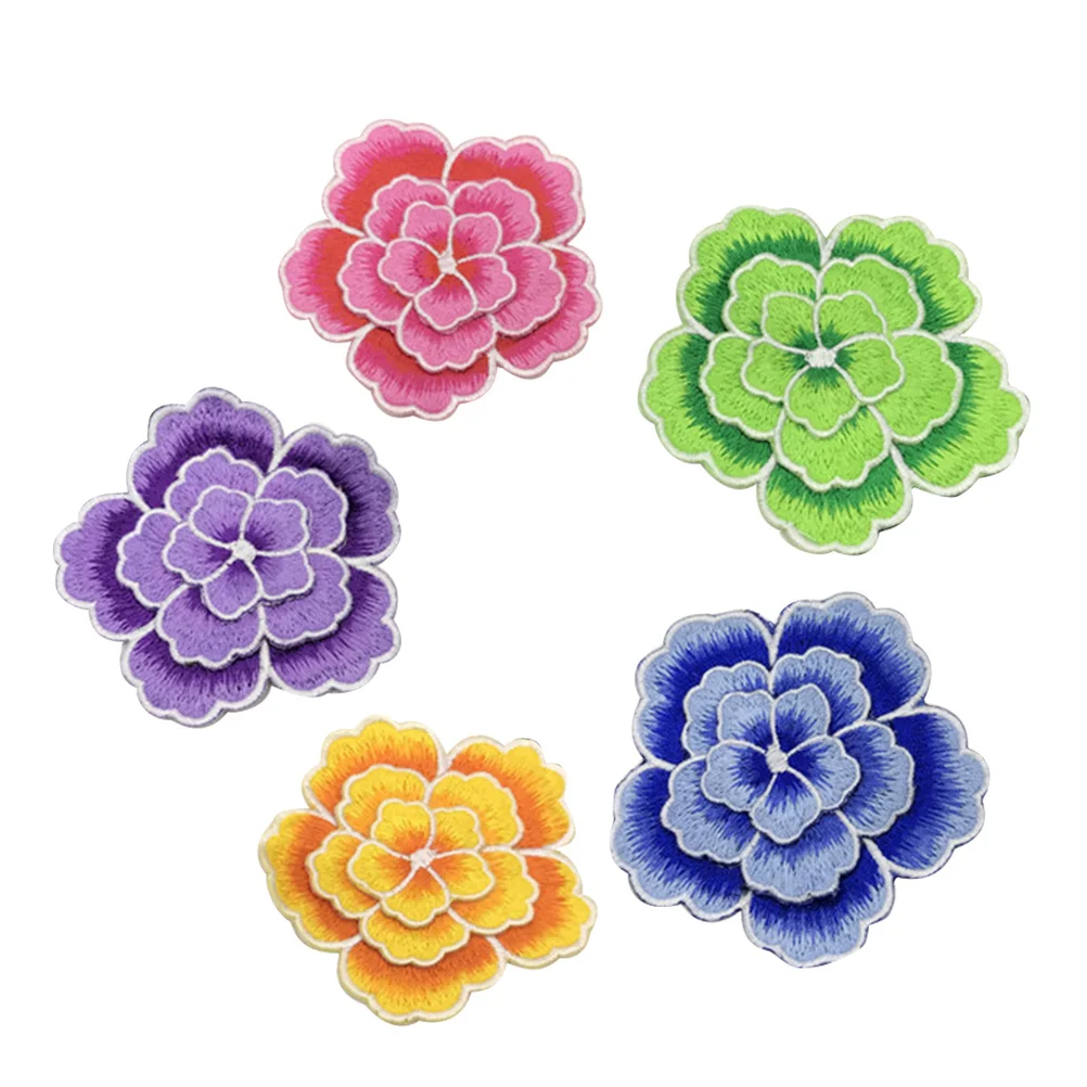 

5Pcs 3D Flower Embroidery Patch Cartoon Cloth Stickers DIY Peony Applique for Jackets Jeans Bags Clothing Crafts Decoration