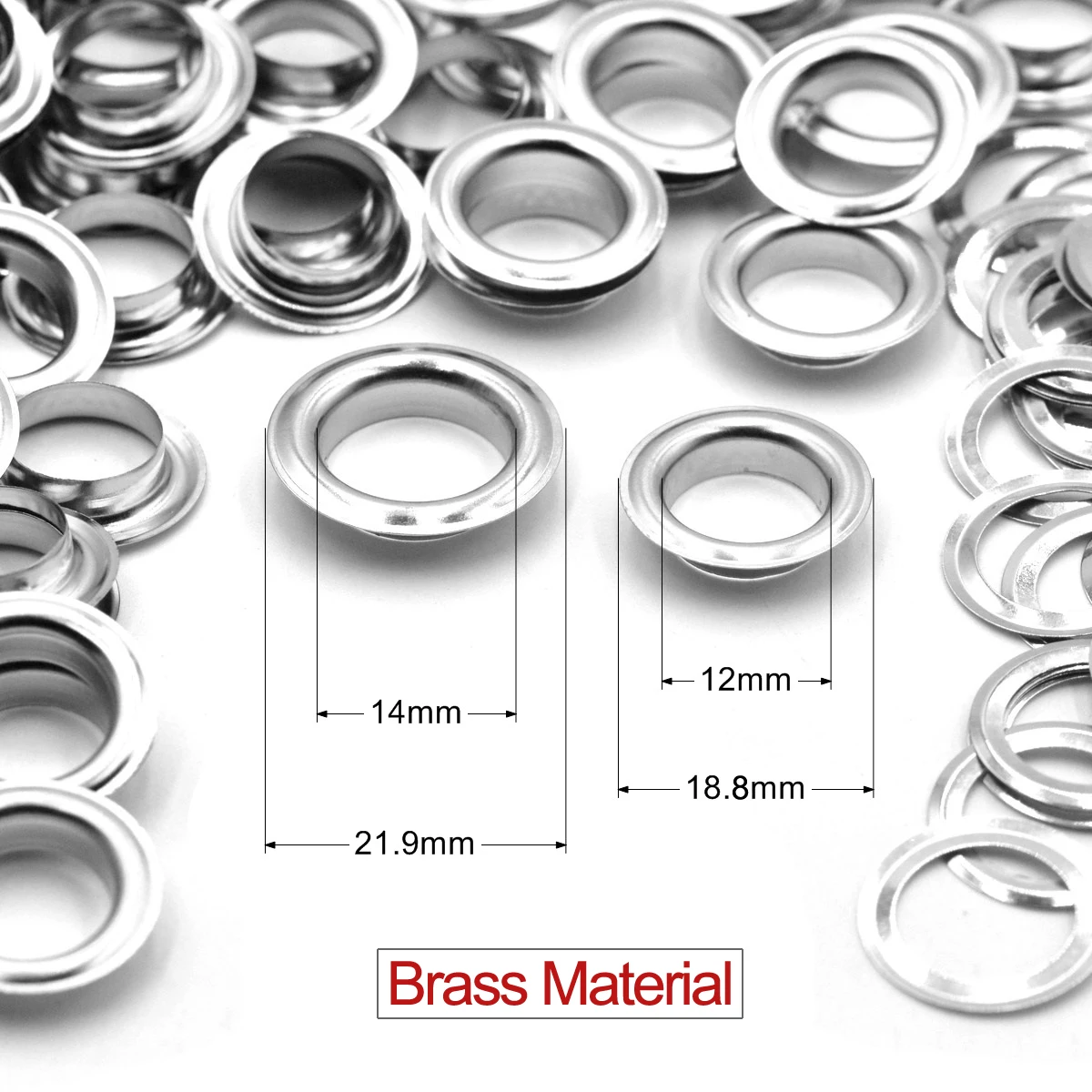 30sets 12mm 14mm Brass Material Silver Flat Edge Grommet Eyelet With Washer Fit Leather DIY Craft Shoes Belt Cap Accessories