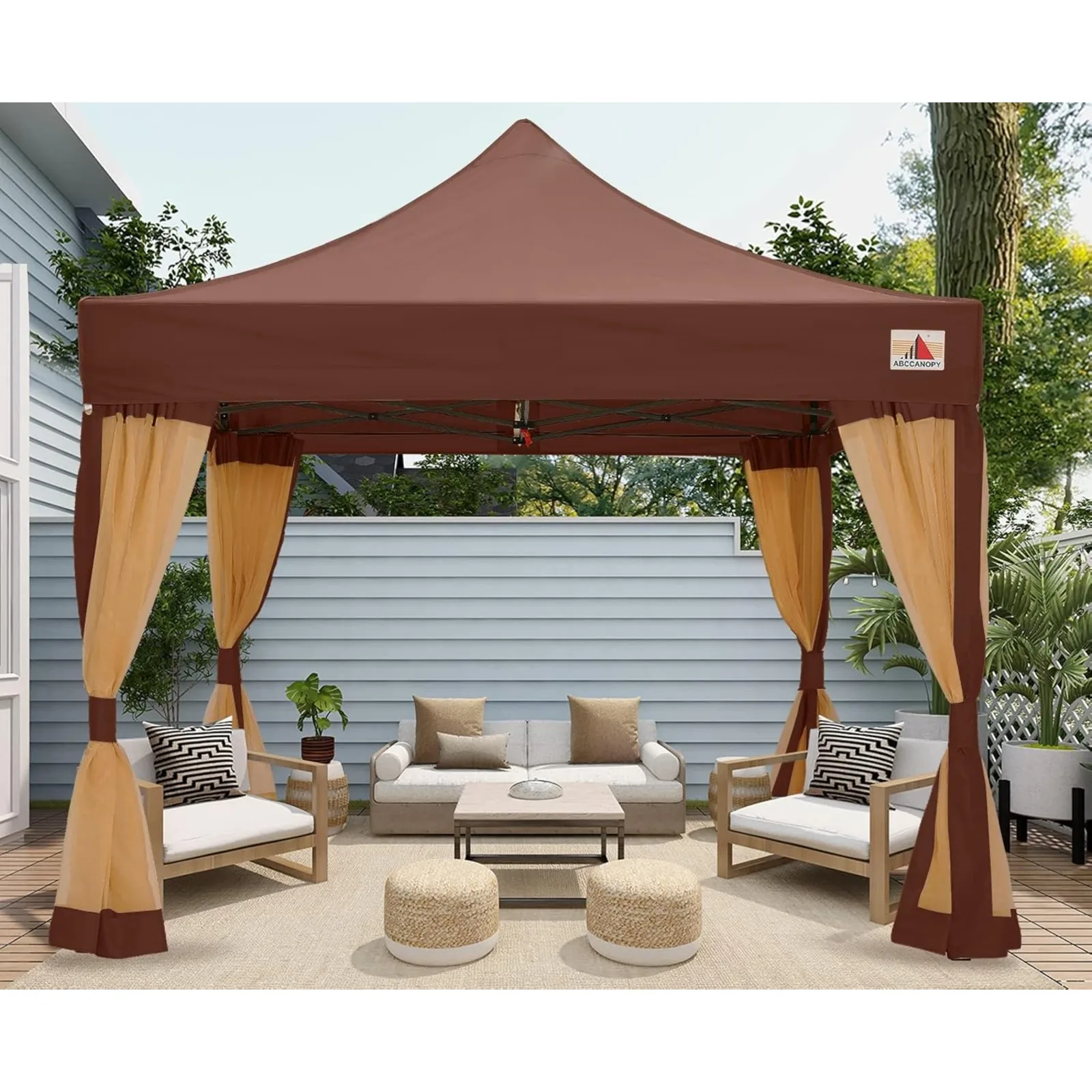 

US 10x10 Easy Pop Up Gazebo Canopy Tent Instant Outdoor Screen House with Netting Walls, Brown