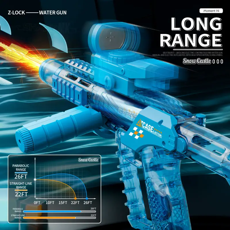 2026 Long Range Shooting Electric Water Gun Toys Automatic Fights Toy Sensor Muzzle Flame Squirt Gun Summer Beach Pool Party Toy view 4