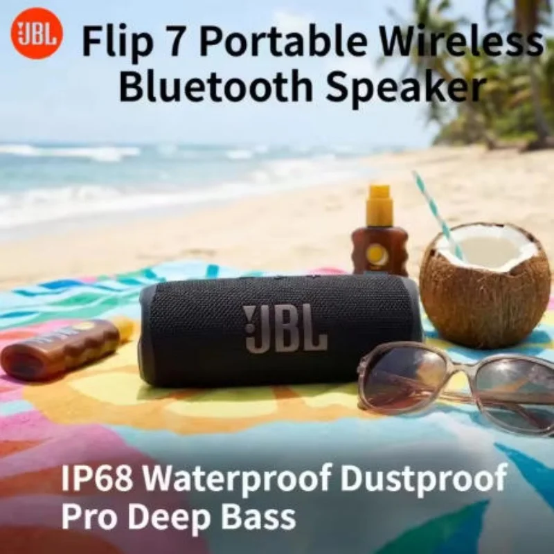 JBL Flip 7 Wireless Bluetooth Speaker - IP68 Waterproof Dustproof AI Sound Boost Deep Bass 16H Playtime for Camping Trips