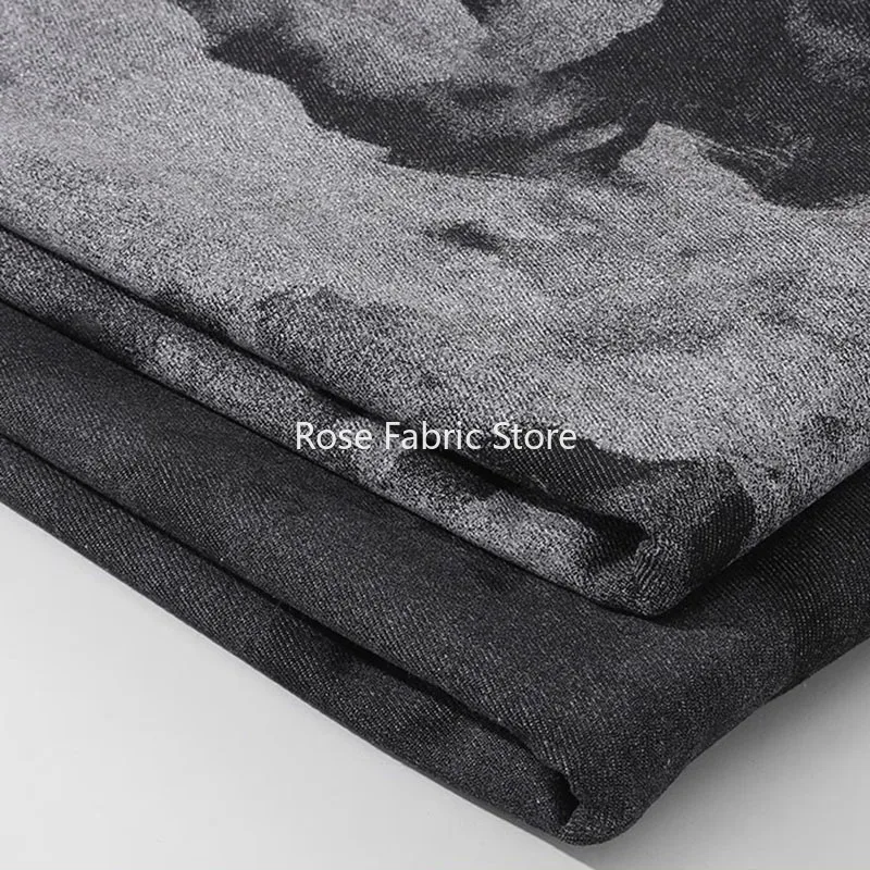 

1 meter Fashion Black Jeans Tie Dyed Fabric Cloth Printed Sewing Dress Coat Skirt Denim Washed Thick Telas Vestidos Couture