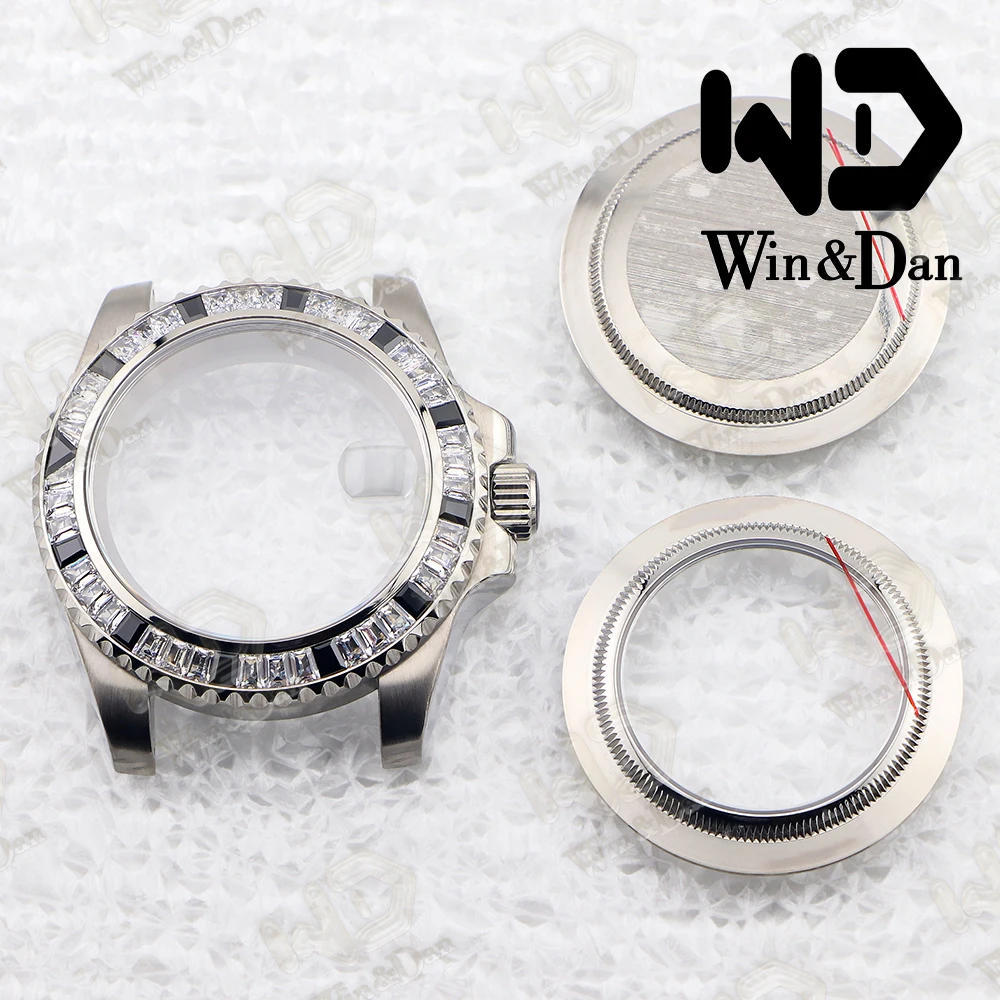 Cassa dell'orologio con diamante ostrica in acciaio inossidabile da 40mm vetro zaffiro adatto per movimento NH35/NH36 accessori per orologi impermeabili 5ATM