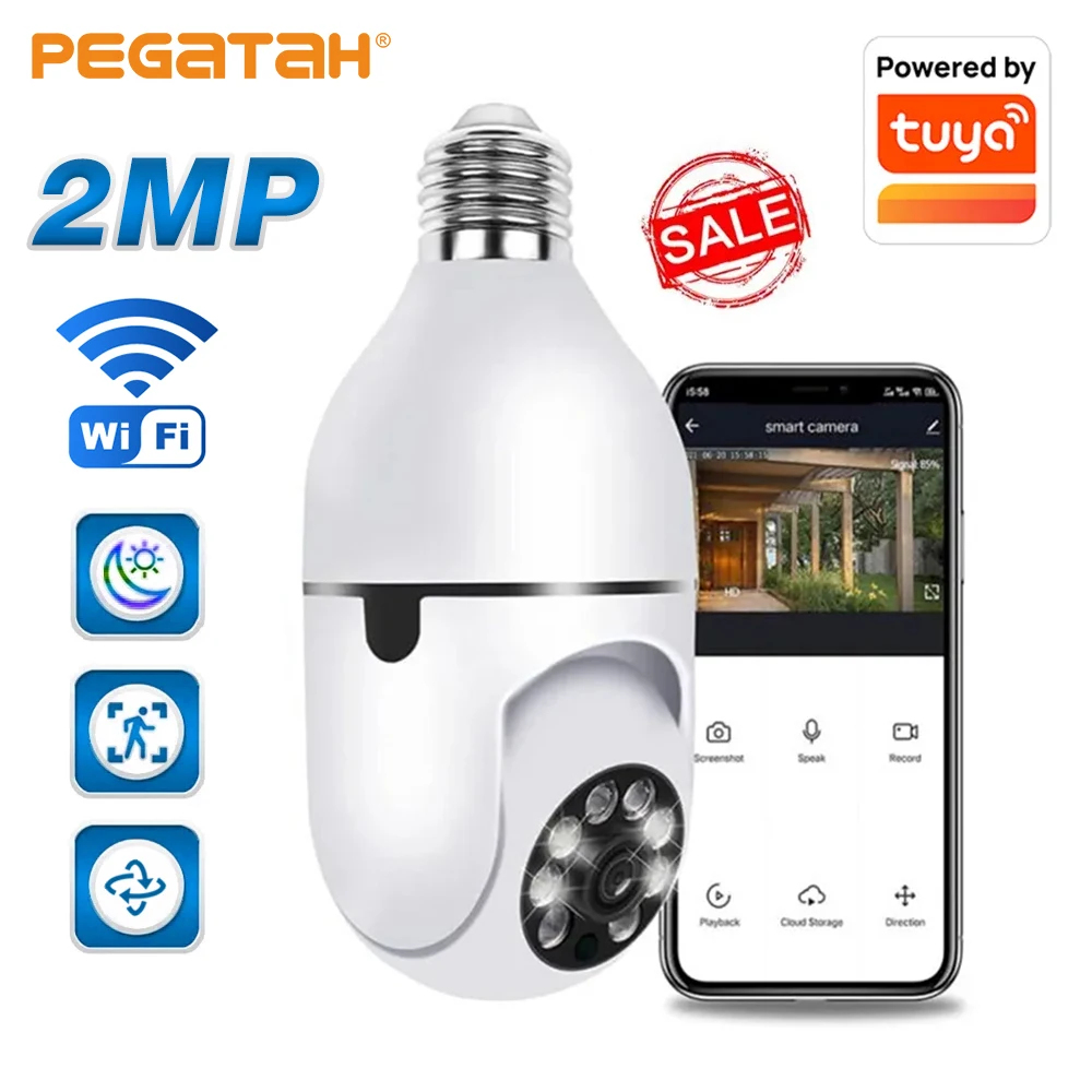 

Tuya 1080P Wireless Rotate Auto Tracking Panoramic Camera Light Bulb Wifi PTZ IP Cam E27 Bulb Remote Viewing Security Cameras