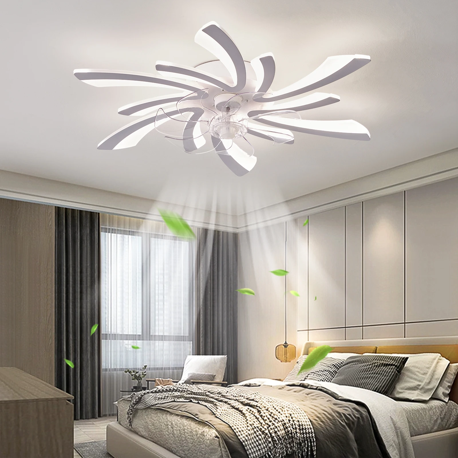 31Inches Ceiling Fan with Lights Remote Control Dimmable LED, 6 Gear Wind Speed Fan Light