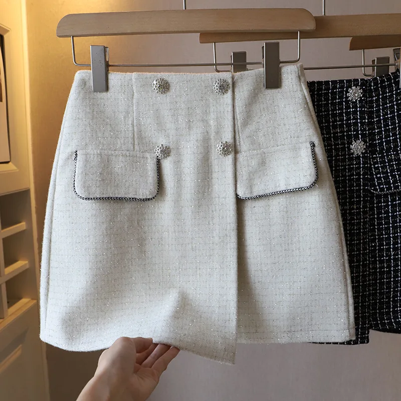 

Юбка А-силуэта с высокой талией, женская шерстяная юбка, весна-осень-зима, модная, стройнящая, скрывающая бедра, короткая юбка