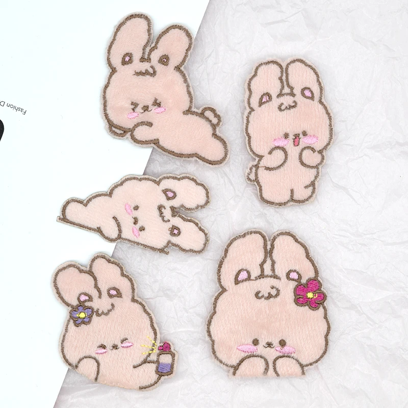 Self Adhesive Cartoon Embroidery Cute Plush Rabbit Patches DIY Handmade Stickers T-shirt Backpack Shoes Badges Accessories