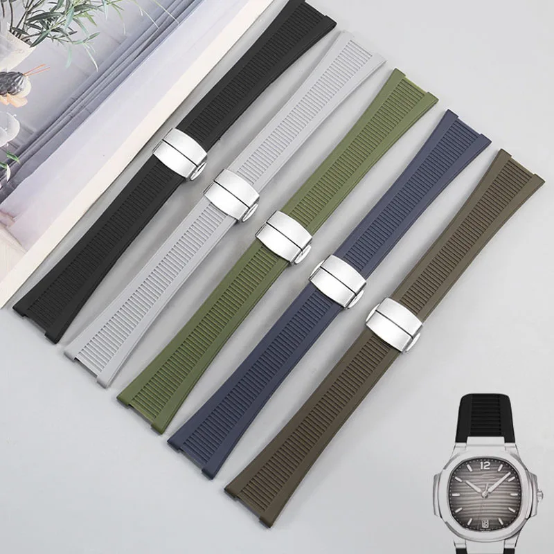 

Notch Waterproof silicone strap + Connector For Patek Philippe Nautilus 5711 5726 5712g Series Rubber Watchband Bracelet 25X13mm