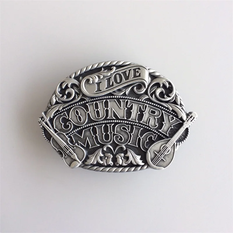 Antique Brushed Silver Western Country Music Belt Buckle Gurtelschnalle Boucle de ceinture BUCKLE-MU096AS also Stock in US