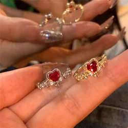 Simple Red Crystal Ring For Women Vintage Zircon Open Adjustable Ring Trendy Jewelry Accessories Gift