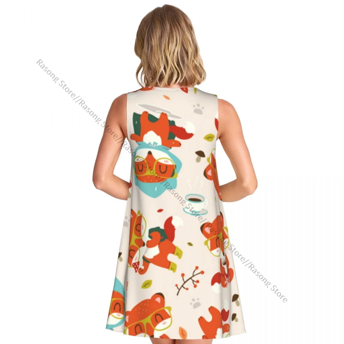 Women's Dress Cartoon Fox Summer Casual T Shirt Beach Cover up Tank Dress