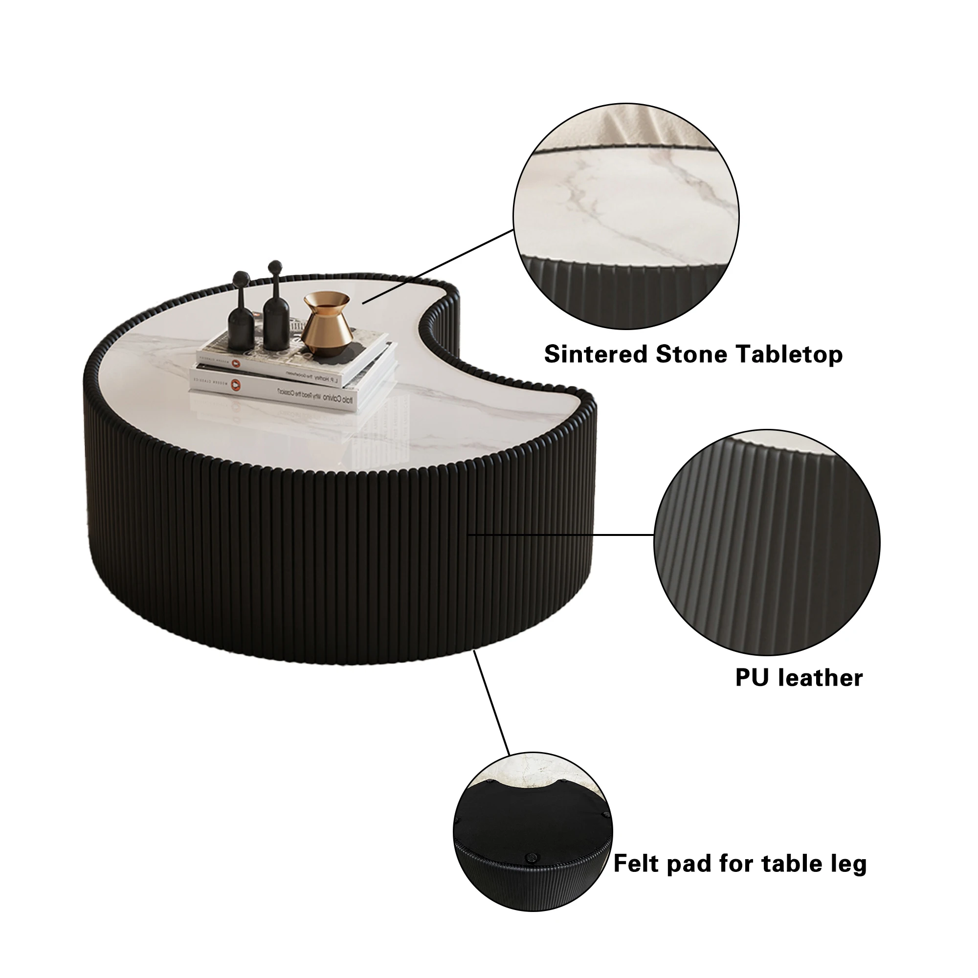 Light Sintered Stone Top Stylish Irregular Shape Leather Coffee Modern Sofa Table for Living Room