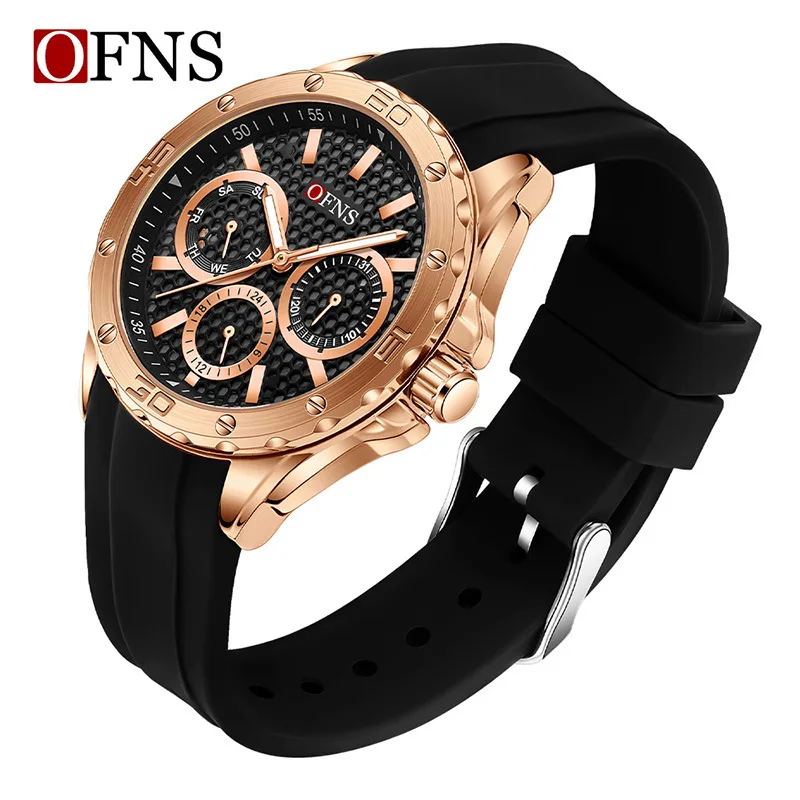 OFNS 2025 New High end Men's Watch with Three Eyes, Six Needles, Night Light, Waterproof, Weekday, Women's Sports Quartz Watch
