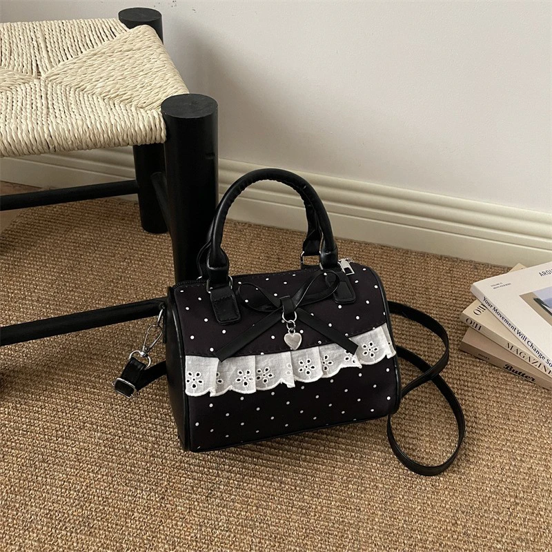 Koreanische Bogen Polka Dot Tasche Mode Bowler Tasche Farbe-blockiert Spitze Y2k Stil Handtasche Retro Süße Plaid Crossbody Zipper schulter Tasche – Detail 40