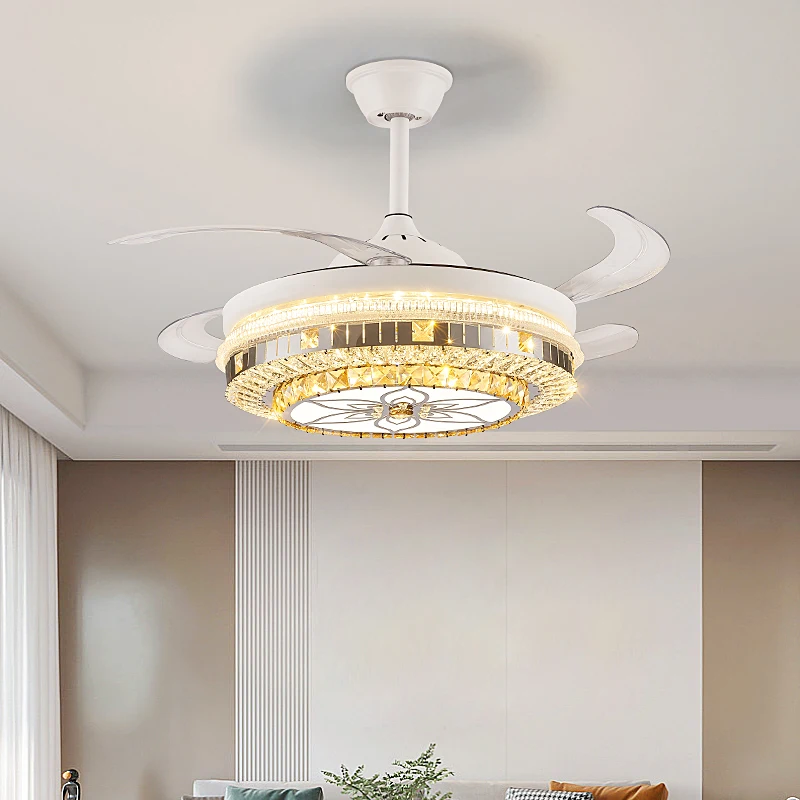 

Restaurant Invisible Crystal Fan Lamp, Living Room Crystal Ceiling Fan Lamp, Bedroom Electric Fan Pendant Lamp