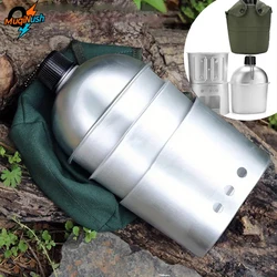 MuqiNush 4Pcs/Set Outdoor Military Canteen Cookware Aluminum Alloy Multi-Functional Water Bottle Grab Handled Cup Green Canva