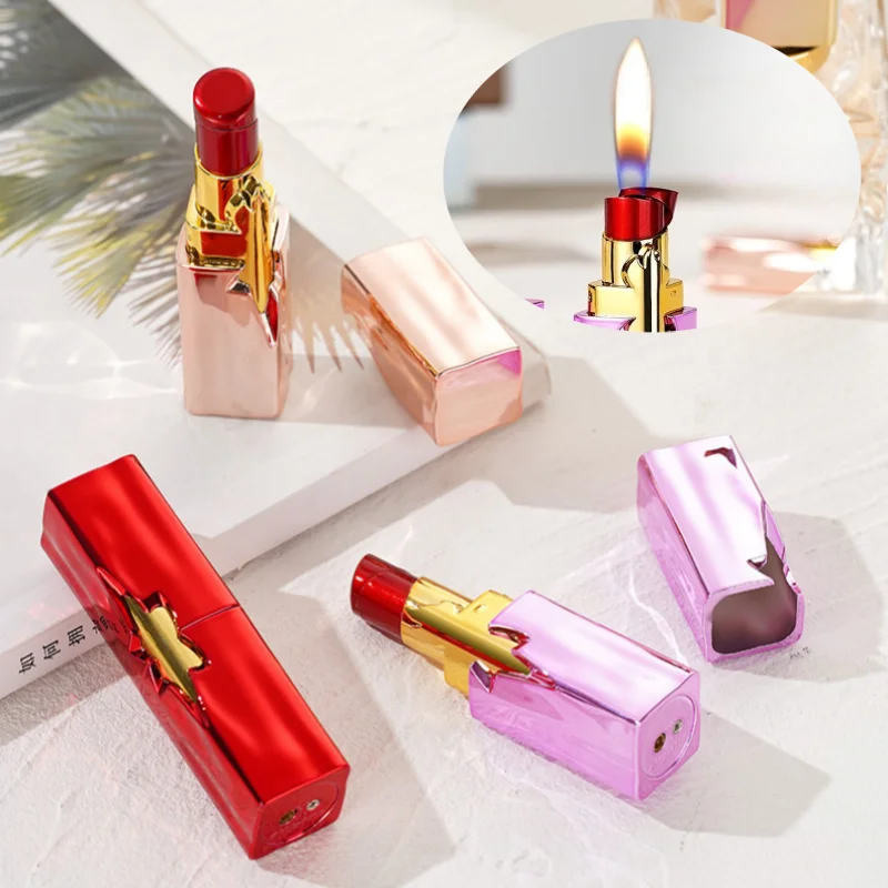 

New Outdoor Lipstick Inflatable Lighter Portable Adjustable Spark Lipstick Shape Lighter Women Smoking Gift