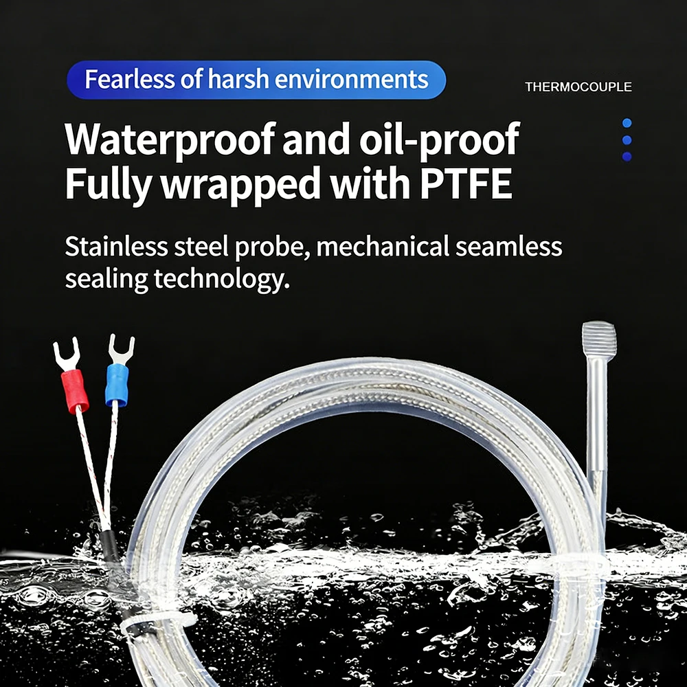 K Type / PT100 RTD Probe Waterproof Corrosion Resistant PTFE Thermocouple Acid Alkali Resistant Temperature Controller Sensor