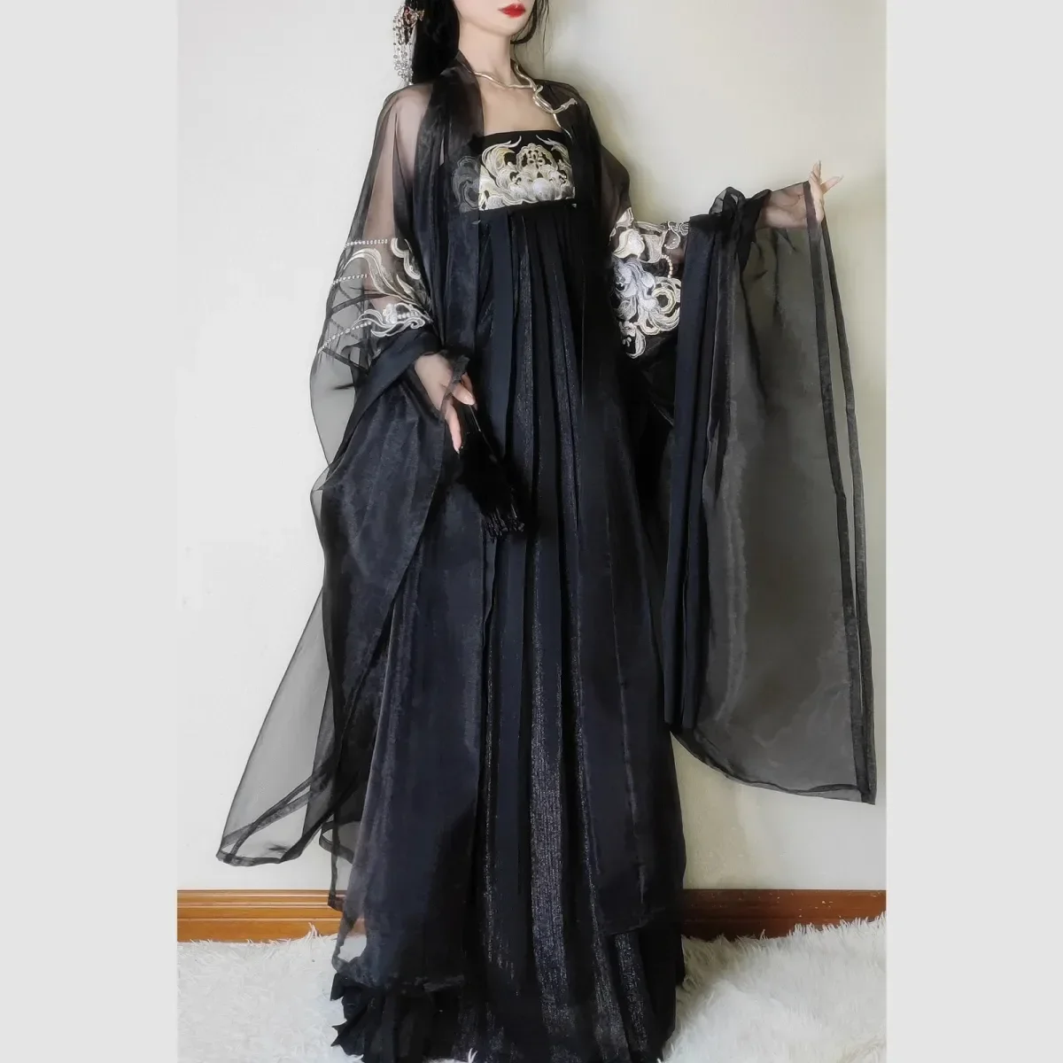 Sukienki Hanfu dla kobiet w stylu chińskim tradycyjnym, strój do tańca ludowego, sukienki wróżek, starożytny kostium, ubrania Tang, vintage cosplay, czarna sukienka, 2025