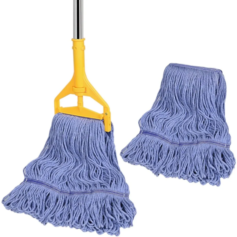 

Commercial Heavy Duty Mop with 63 Inch Handle and 2 Replacement Heads for Industrial Floor Cleaning