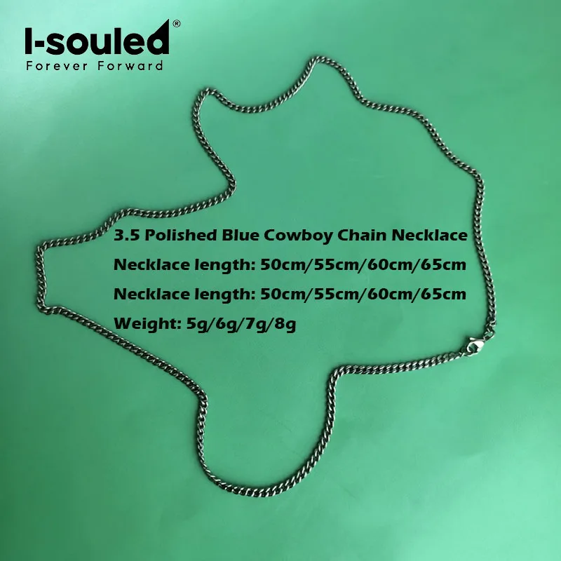 Pure Titanium Polished Natural Color/Blue Denim Chain 3.5mm/4.5mm Necklace Lightweight Skin Friendly Seamless Welding Treatment