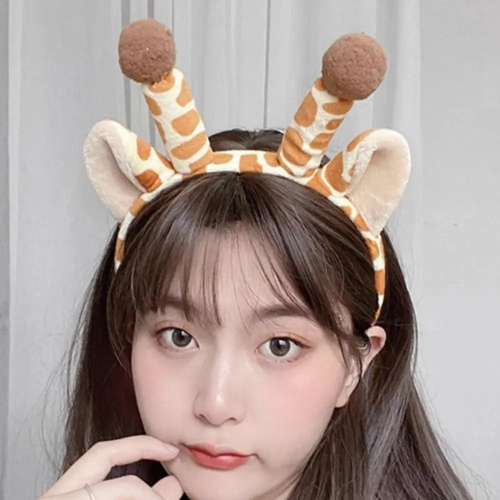 

Kawaii Cartoon Plush Headband Korean Style Giraffe Ears Animal Hairbands Creative Funny Face Washing Hair Hoop Cosplay Props