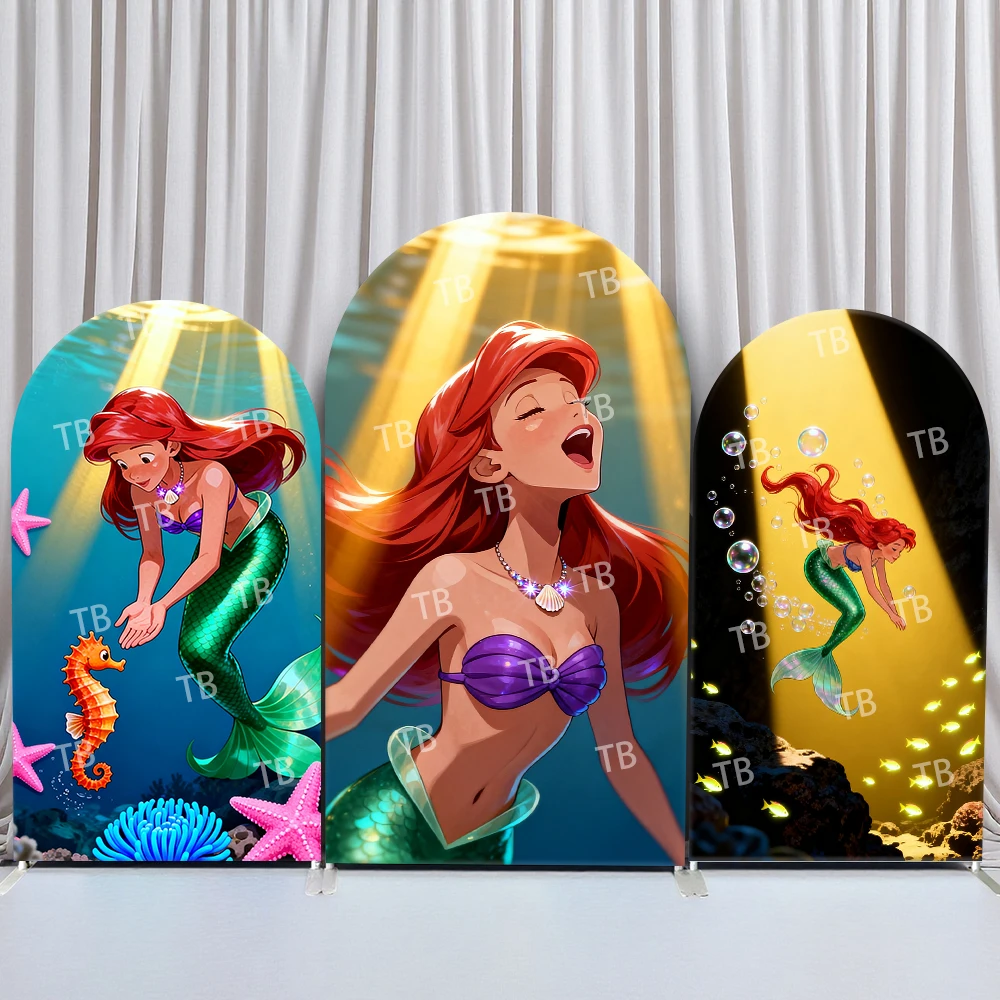 

TB Little Mermaid Arch Backdrop Cover Birthday Baby Shower Seahorse Starfish Bubble Underwater Theme Kids Party Photo Booth