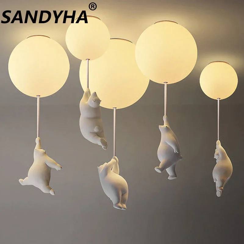 

SANDYHA Modern Nordic Ceiling Lamp Resin Cartoon Bear Chandelier Children's Room Bedroom Study Home Decor Suspensions Luminaires