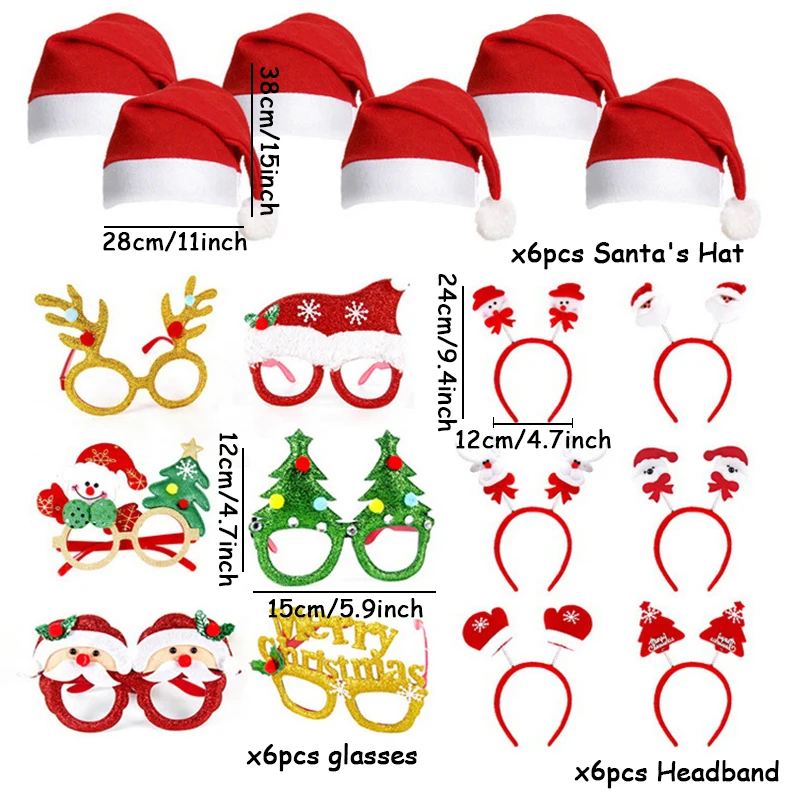 18/20 قطعة قبعة سانتا عيد ميلاد سعيد نظارات سانتا كلوز ثلج قرون شجرة عيد الميلاد زينة عيد الميلاد صور الدعامة هدية السنة الجديدة