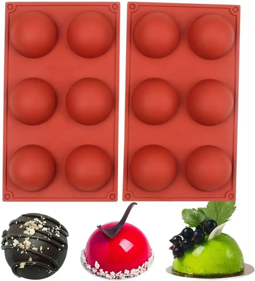

Набор силиконовых форм для шоколадных бомб из 2 шт., термостойкие для выпечки тортов, мыла, желе, пудинга, круглой формы, диаметром 2,5 дюйма
