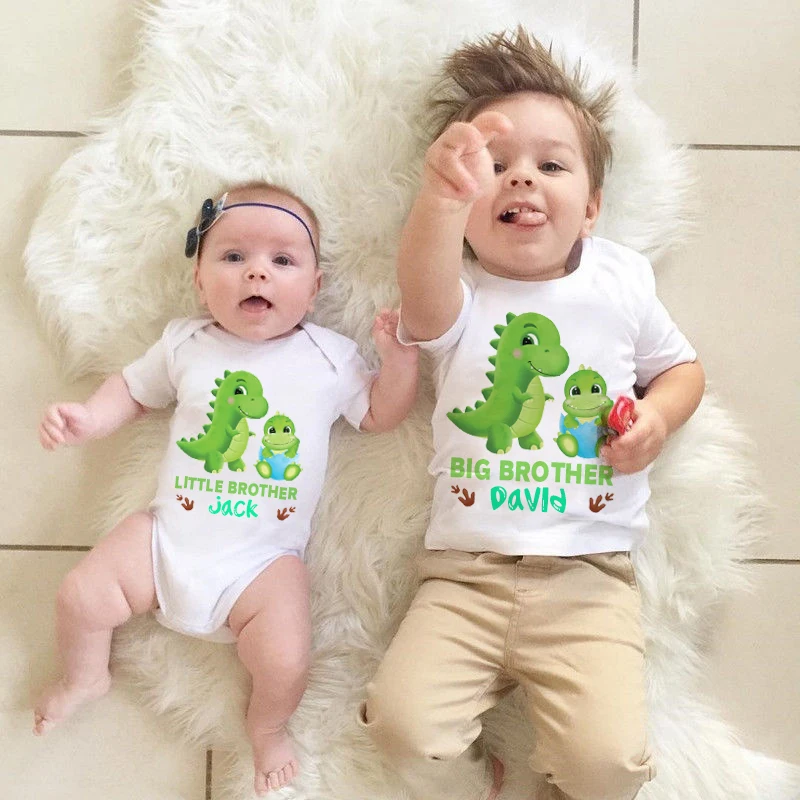 

Personalized Brothers Shirts Big Little Brother Dinosaur Shirt Custom Kids Tshirt Baby Bodysuits Clothes Kid Birthday Gift Tee