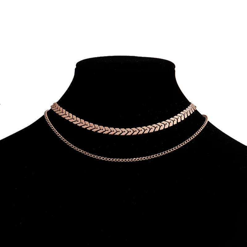 Aihua Gothic Doppelschichten Halsband Halskette für Frauen Flache Kette Halsband Auf Hals Schmuck Collares Fishbone Flugzeug Halskette – Detail 3
