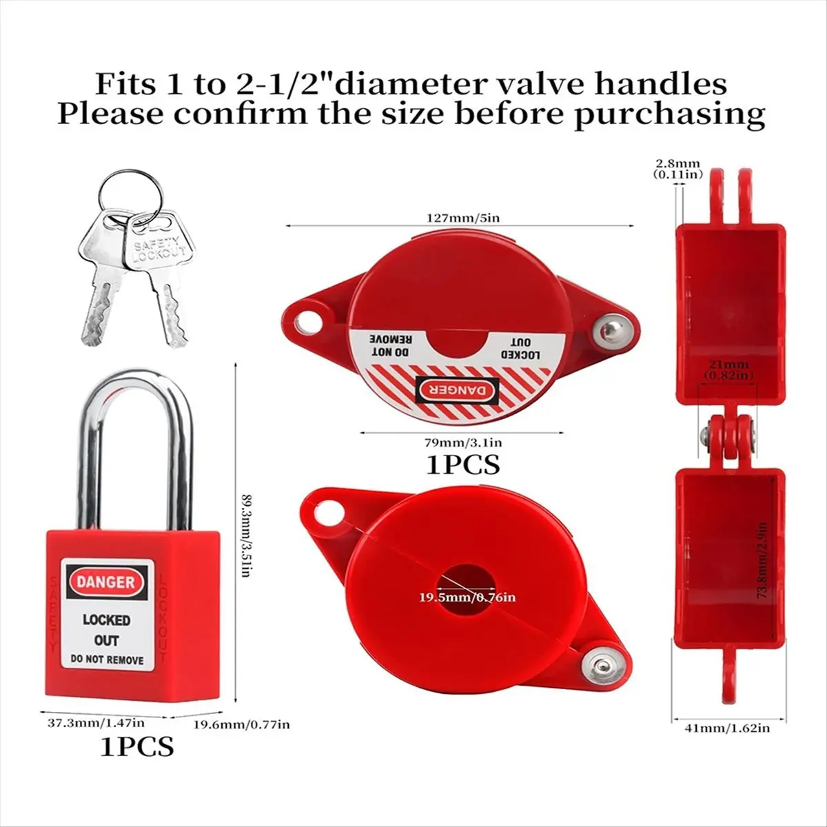 ABPP Gate Valve Lockout Device and Safety Padlock Set, for 1 to 2-1/2 Outside Garden Faucet Knob Tank Valve Handles Lockout