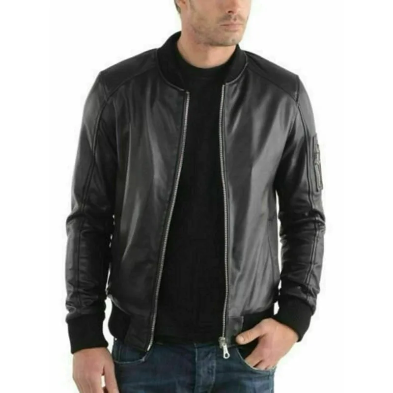 

Men's Bomber Genuine Leather Jacket Lambskin Flight Military Jacket Fashion Trends