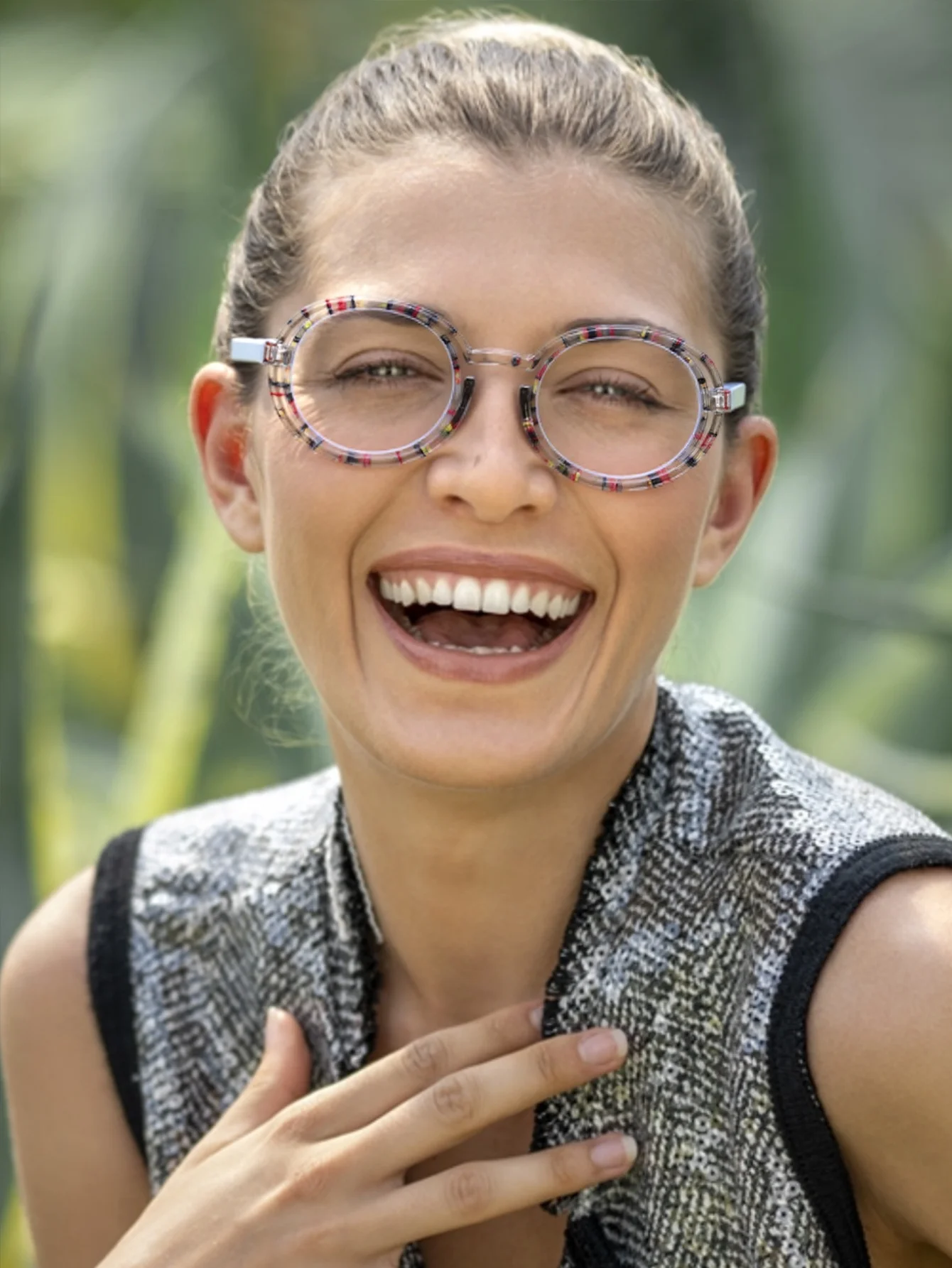 Round Double-Layer Cut-Out Fashion Printed Reading Glasses, Magnifying Lenses Suitable for Reading Newspapers, Writing Anti-Blue