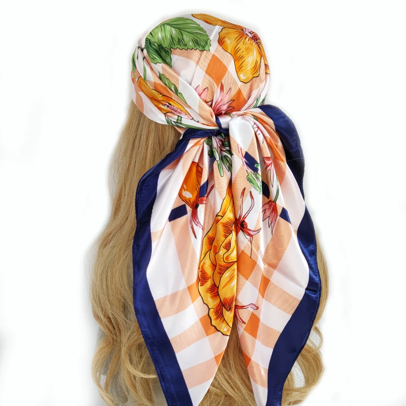 2022 Fashion Imitated Silk Scarf Ladies Outdoor Print Luxury Neck Hair Decorate Headband Scarf Outdoor Small Kerchief Soft Wrap