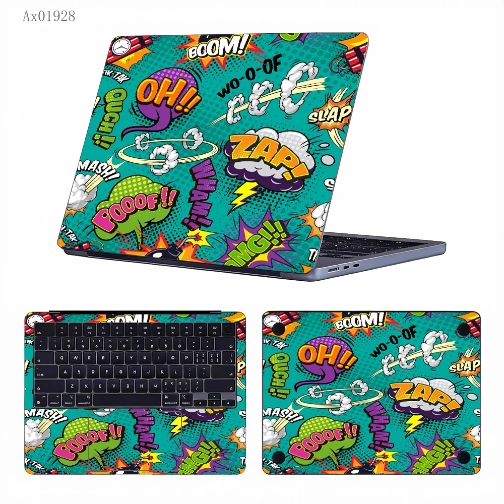 Pop Art Comic Laptop Skins Set 2PCS Cut-to-Fit Protective Stickers for 13-17 Inch Laptops Covers Self-Adhesive PC Decals