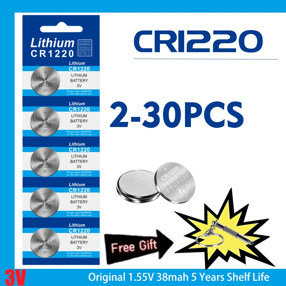 2-30Pcs CR1220 Lithium Button Coin Cell Batteries Compatible with BR1220 DL1220 3V Power Source for Car Key Fobs Remote Controls