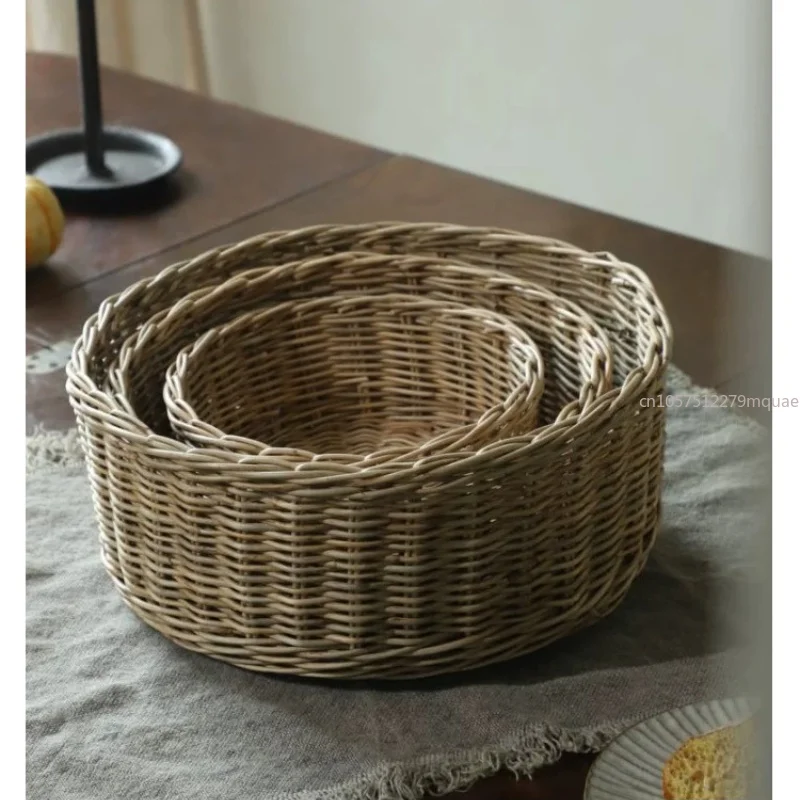 Rattan Braided Basket\ Indonesia Imported Hand-woven Desktop Sundries Storage Basket Vegetable and Fruit Basket