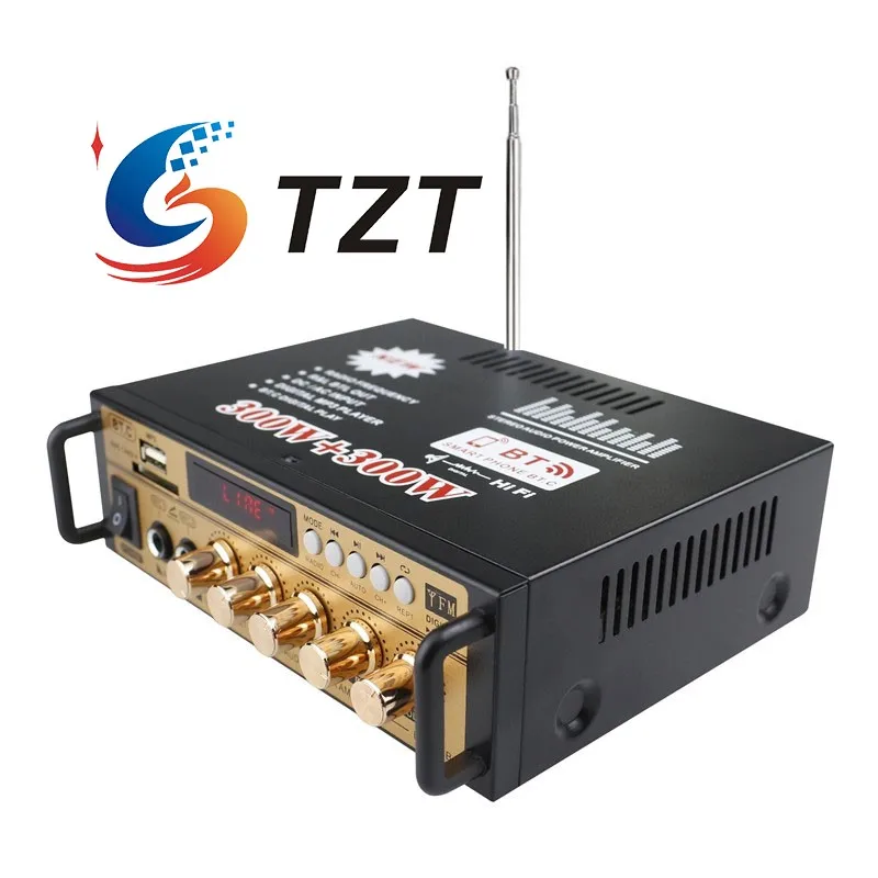 TZT AV-198BT Bluetooth5.0 Multifunctional Mini Power Amplifier USB SD FM HiFi Stereo Audio Amplifier 300W+300W