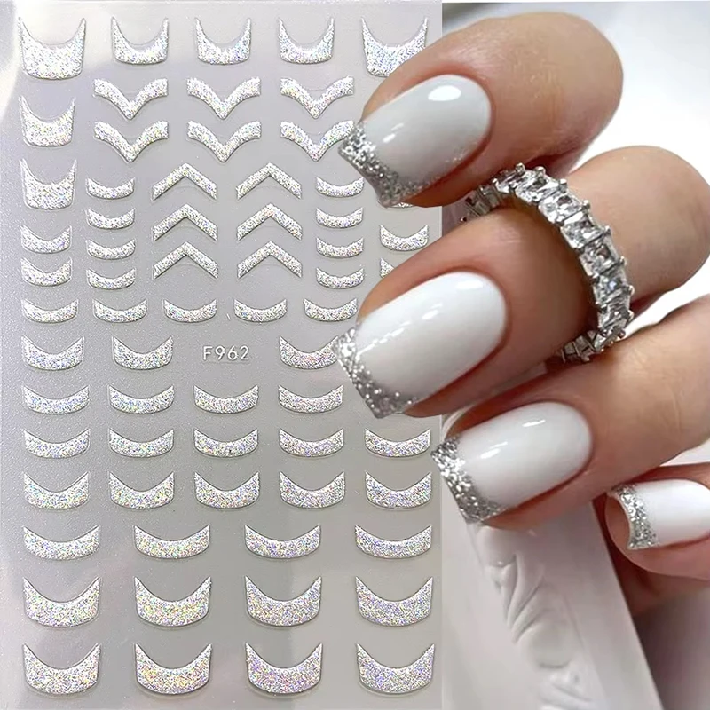 3D Gradient Color French Line Nail Stickers Design French Tip Romance Fashion Nail Accessories for DIY Decoration Stencil Tools